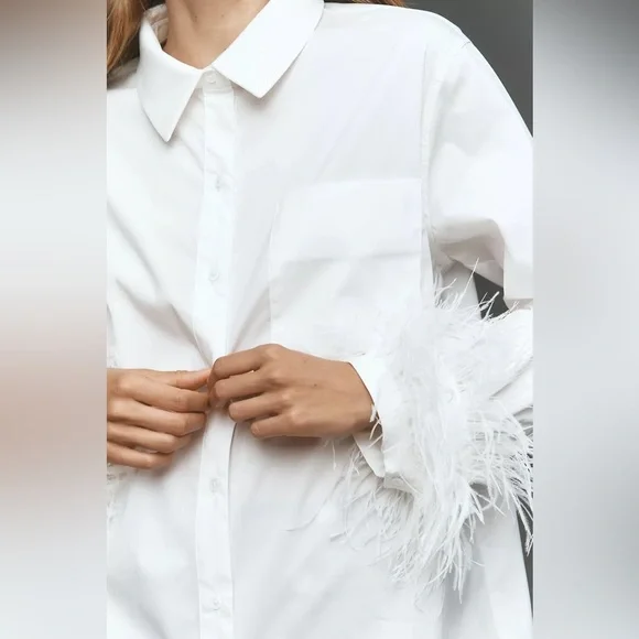 English Factory Faux-Feather Buttondown Shirt size M - Picture 4 of 11